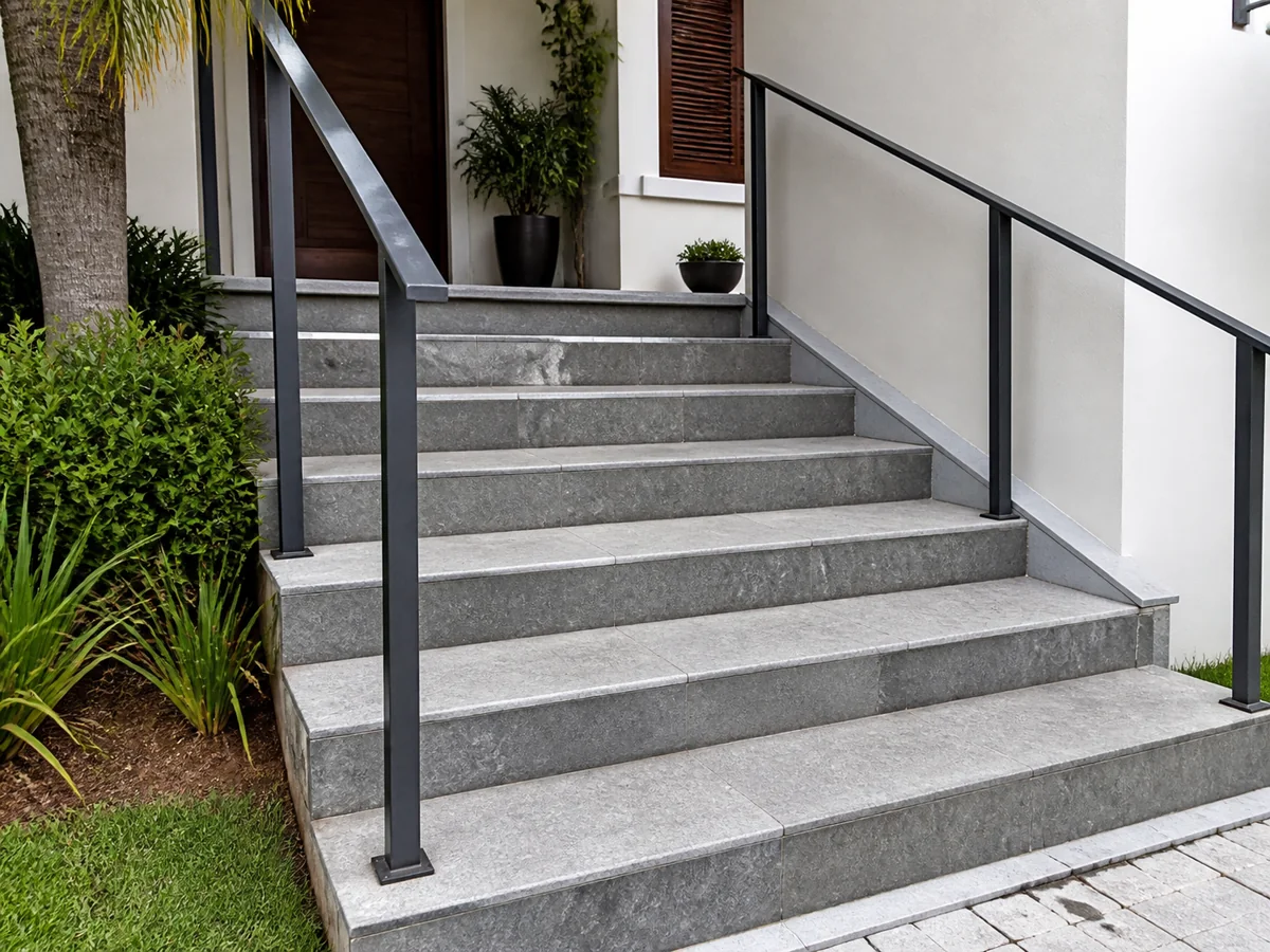 Escadas com aplicação de pedras decorativas